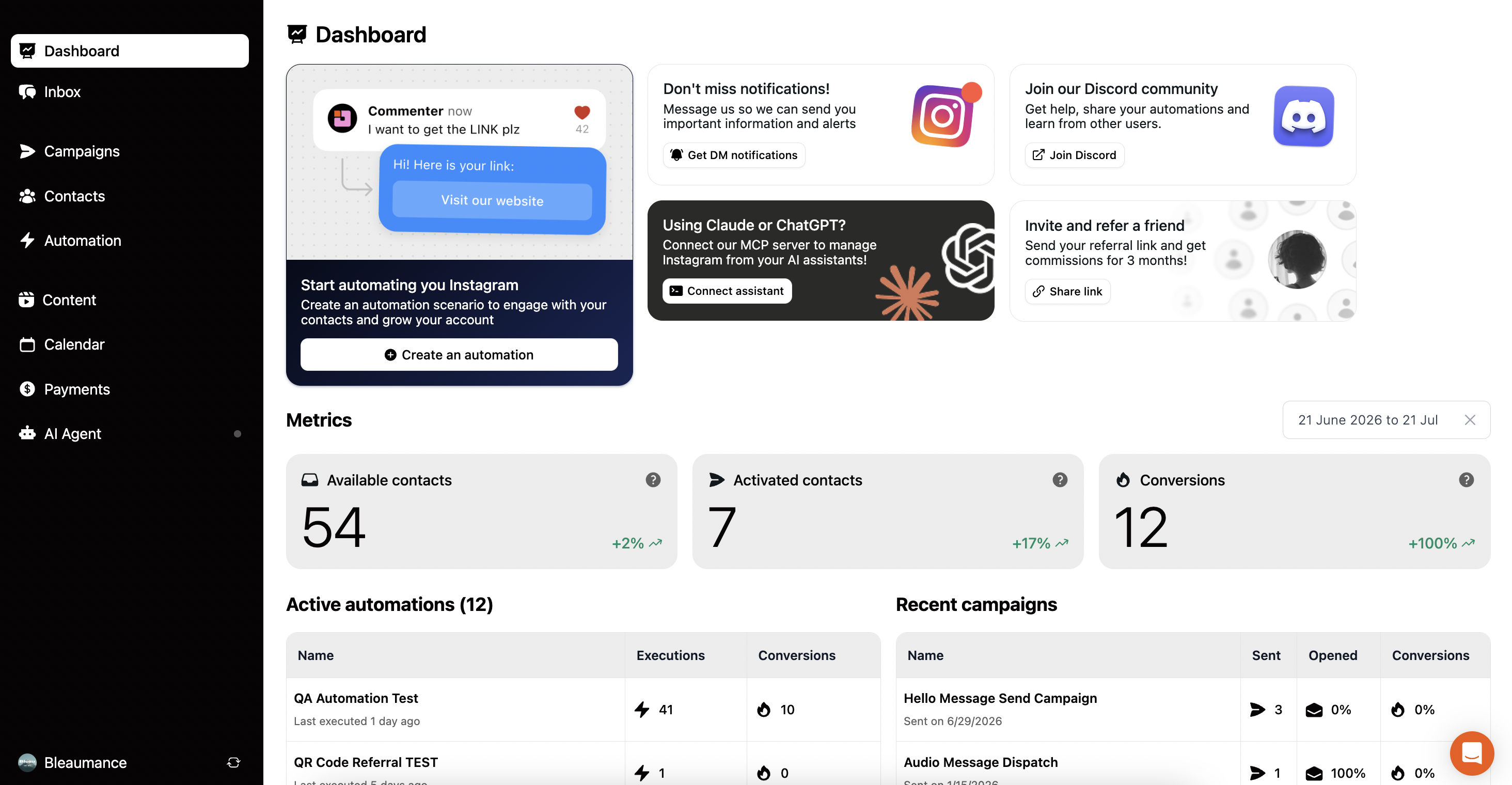 Inrō dm automation dashboard