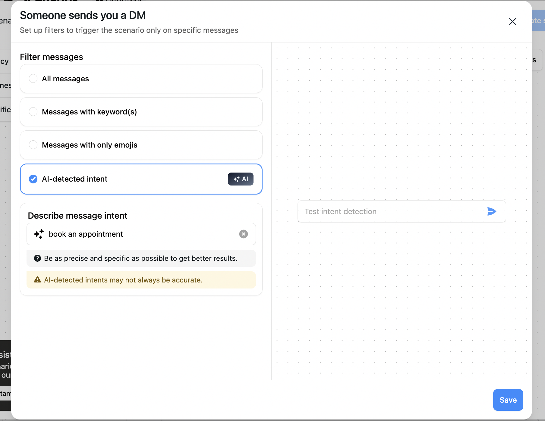 ai detected intent in dms