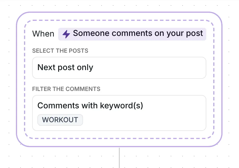 Comment trigger in Inrō: next post only, comments with the keyword WORKOUT