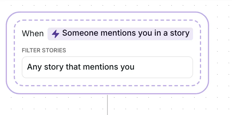 Story mention trigger in Inrō: Someone mentions you in a story, filtered to Any story that mentions you