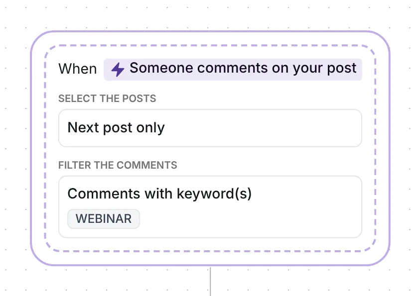 Comment trigger in Inrō: next post only, comments with the keyword WEBINAR