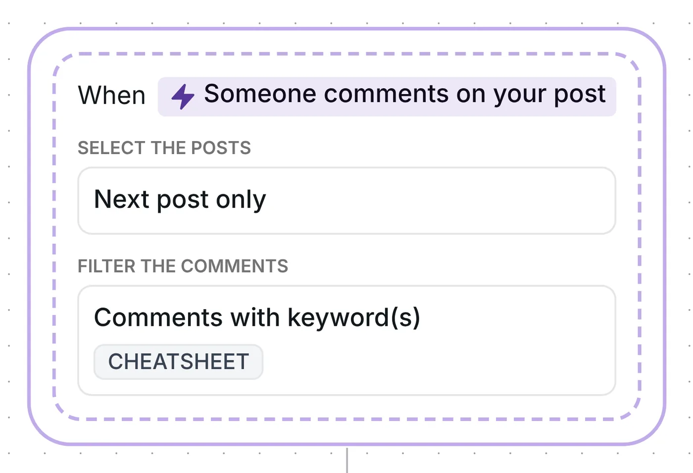 Comment trigger in Inrō: Next post only, comments with the keyword CHEATSHEET