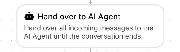 Hand over to AI Agent step in Inrō: hand over all incoming messages to the AI Agent until the conversation ends