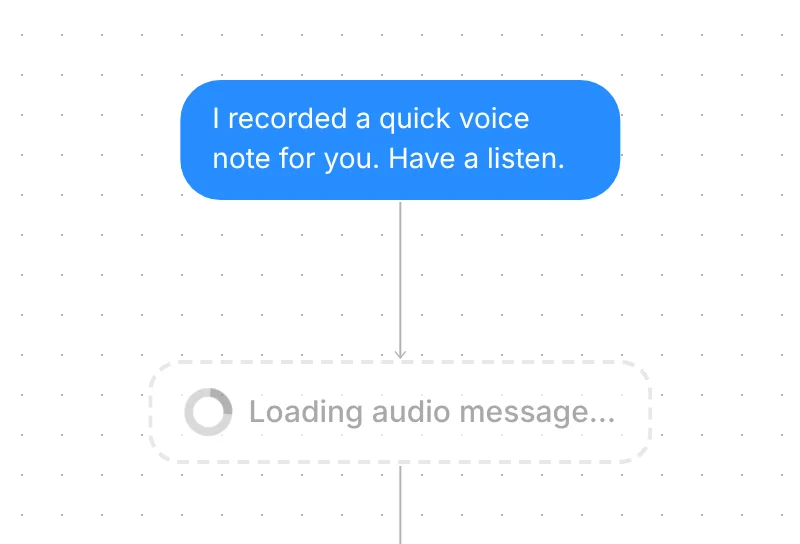 The intro message and the voice note step, which shows Loading audio message because no file is added yet