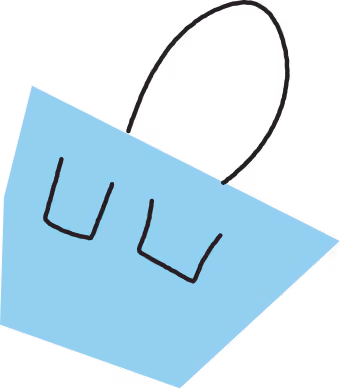 Blue shopping bag with black handles and black stylized letters U and L on the front.