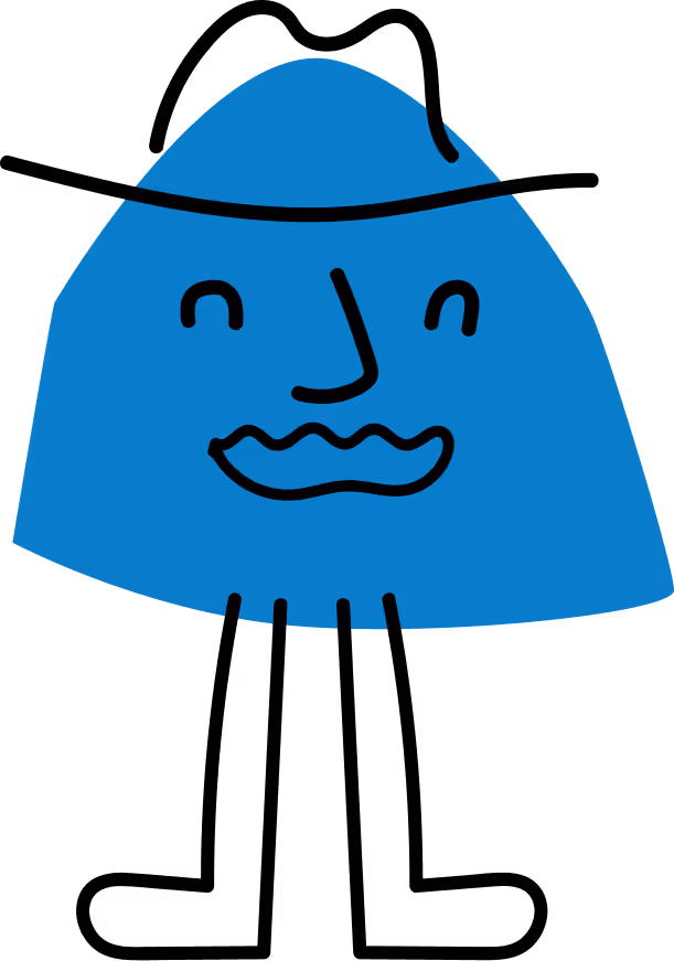 Simple blue cartoon face with closed eyes, a wavy mouth, and a black line across the forehead.