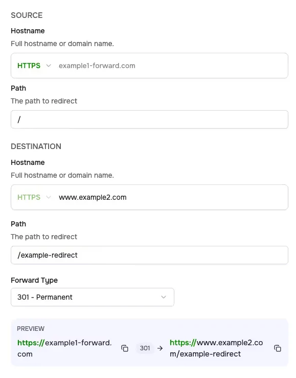 Preview of the domainforward feature