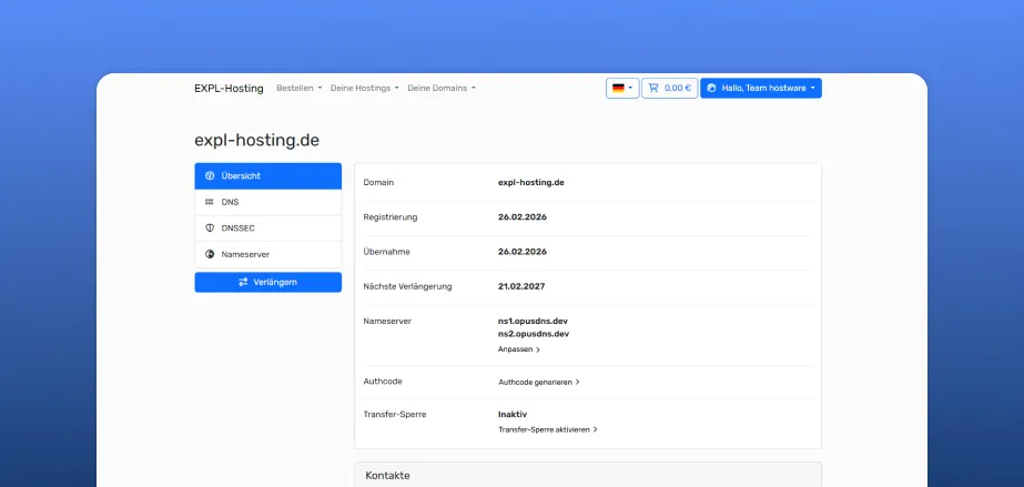 Screenshot des Hostware-Dashboards