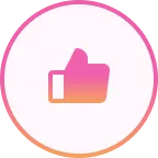 Pink and orange gradient thumbs-up icon inside a circular border.