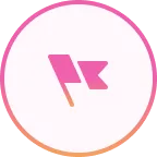 Pink and orange flag icon inside a circular gradient border on a white background.
