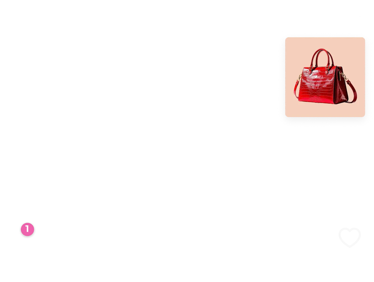 Red crocodile-patterned leather handbag with handles and shoulder strap on a beige background.