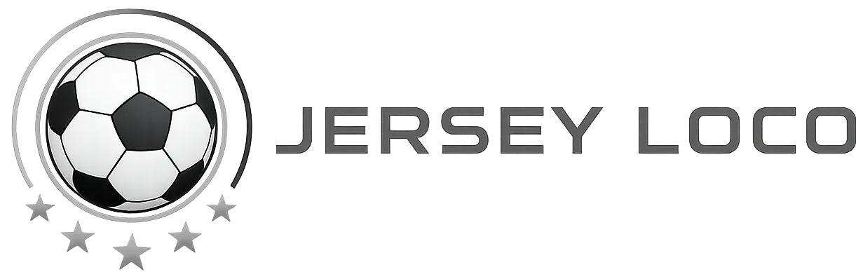 Logo featuring a black and white soccer ball surrounded by arcs and five stars below, with the text 'JERSEY LOCO' to the right.