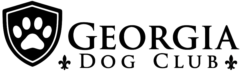 Georgia Dog Club logo featuring a shield with a paw print and decorative fleur-de-lis symbols.