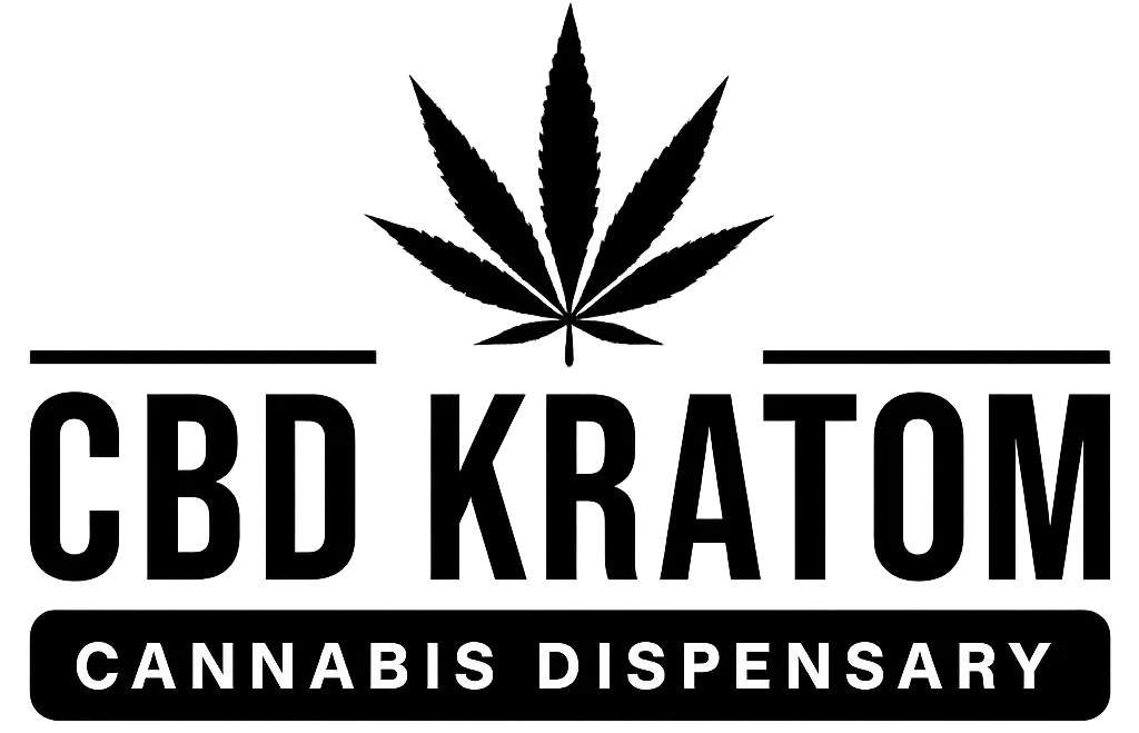 Logo featuring a cannabis leaf above the bold text 'CBD KRATOM' and 'CANNABIS DISPENSARY' in a rounded rectangle.