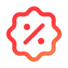 Red discount or percentage icon with a stylized outline.