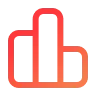 Bar chart icon with three vertical bars of varying heights in red and orange gradient.