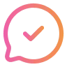 Pink and orange speech bubble with a checkmark inside, representing social confirmation or approval.