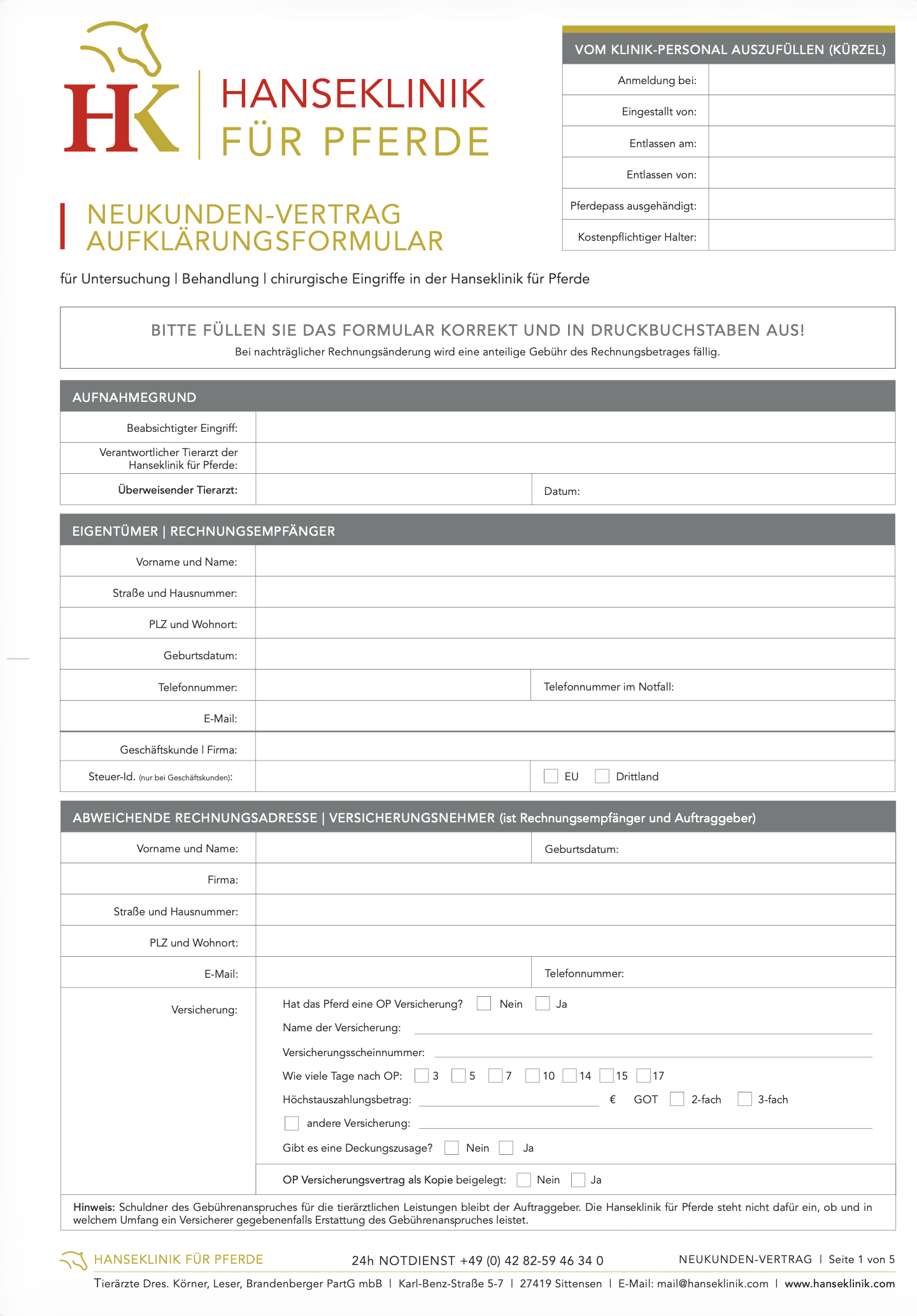 Hanseatic Clinic form preview