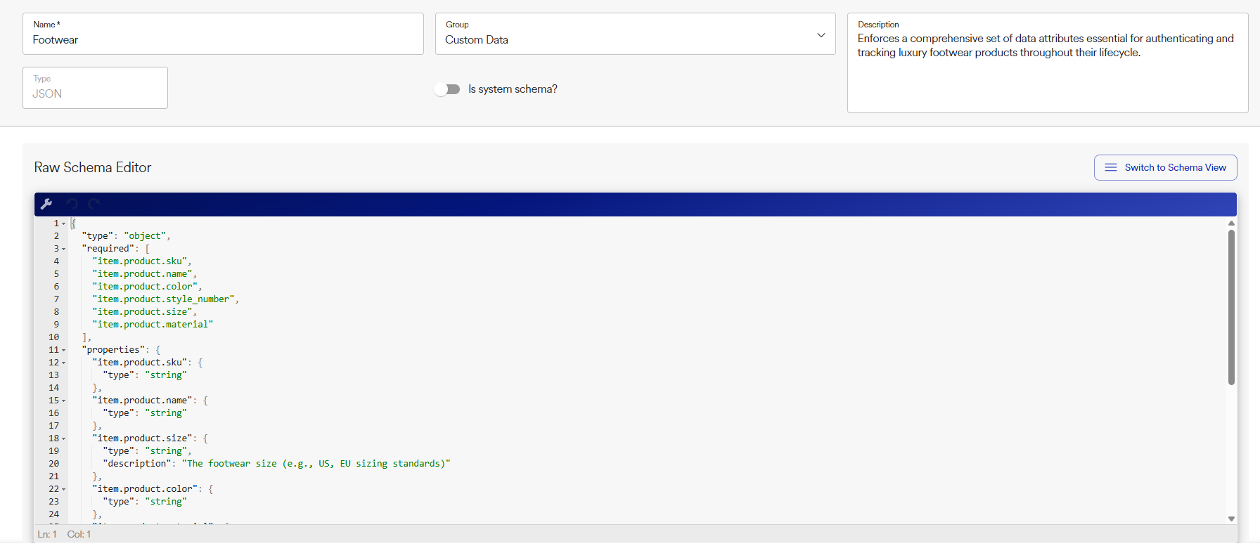 New Schema form with raw editor and schema view
