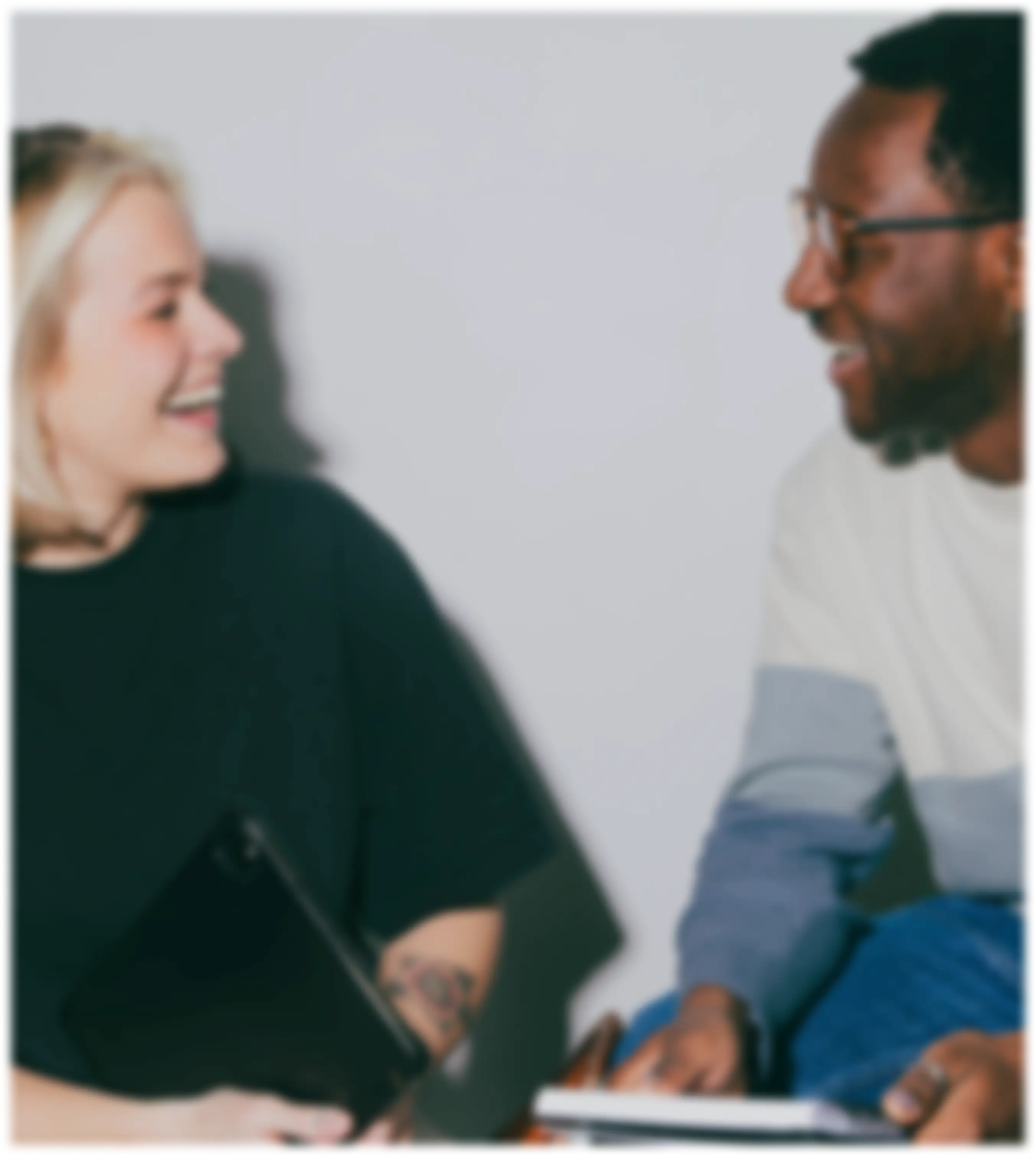 Man and woman talking.