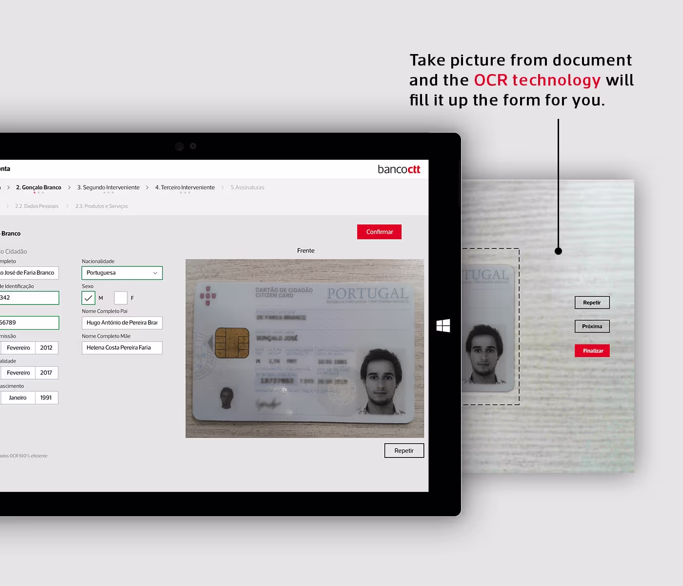banco CTT OCR technology with picture of ID card