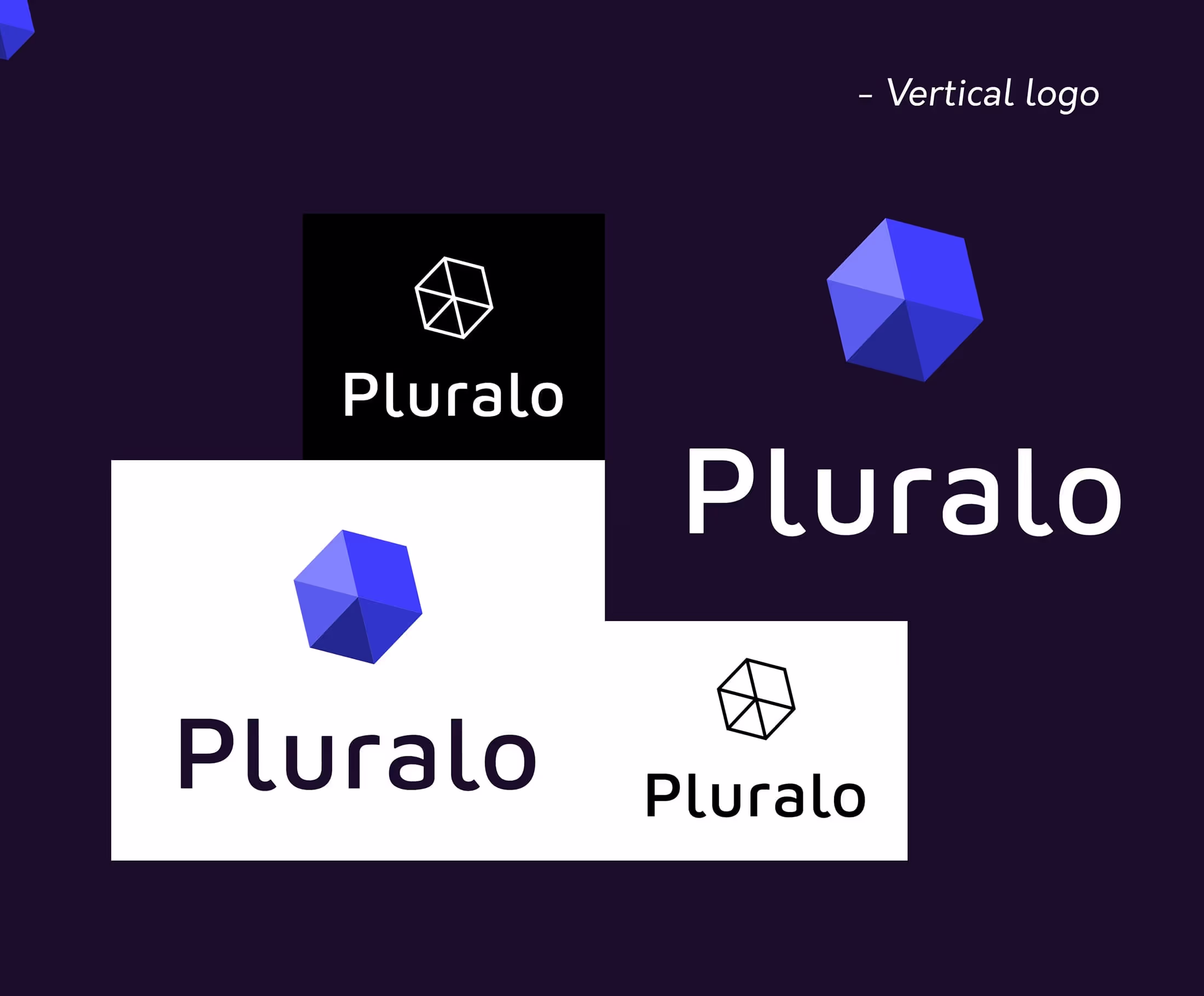 Pluralo full vertical logo variations in color & black and white
