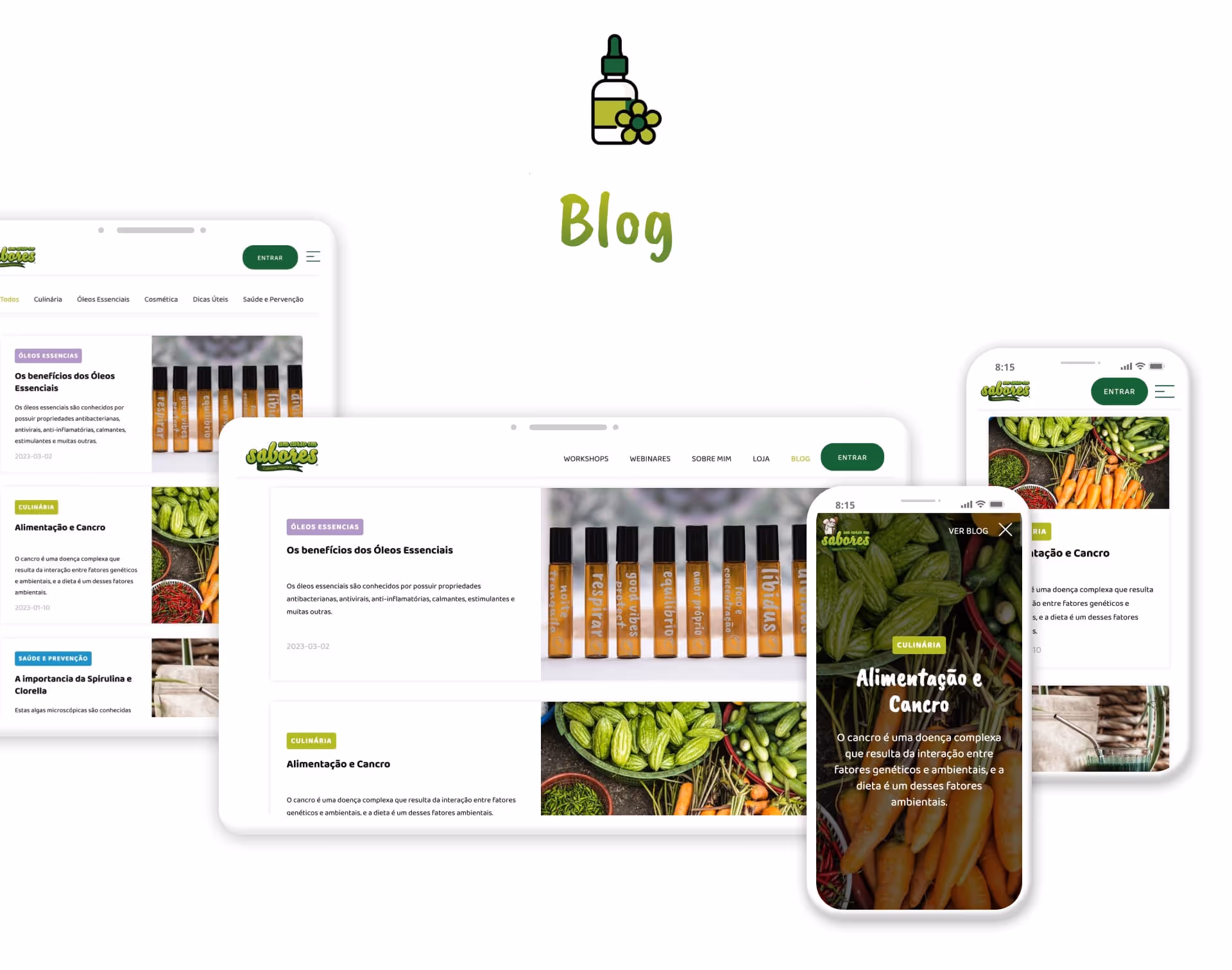 Um Curso em Sabores blog page with very nice articles about healthy living made with webflow cms