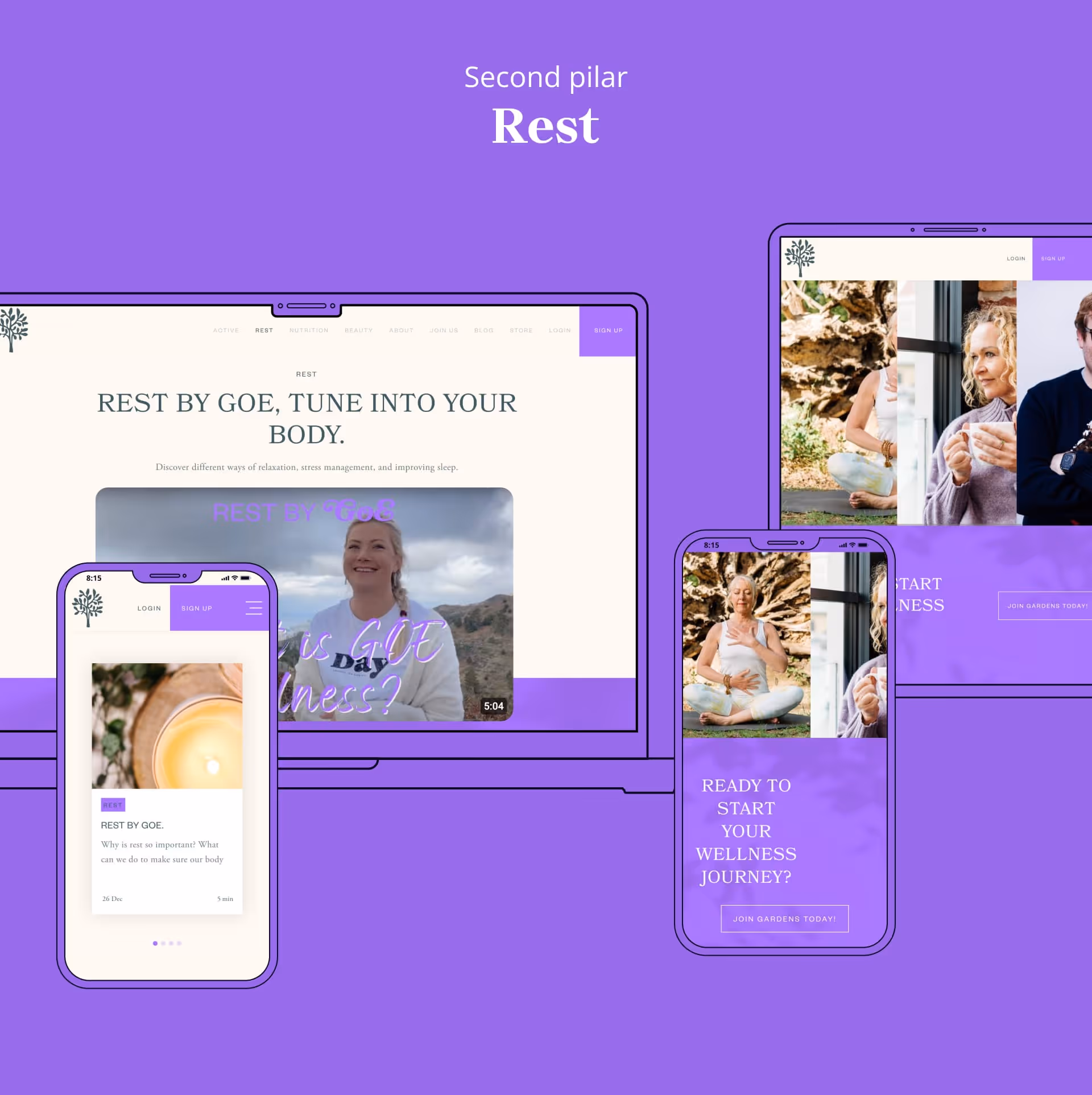 Gardens of Eden Rest pilar screens in Desktop, Tablet and Mobile made in webflow