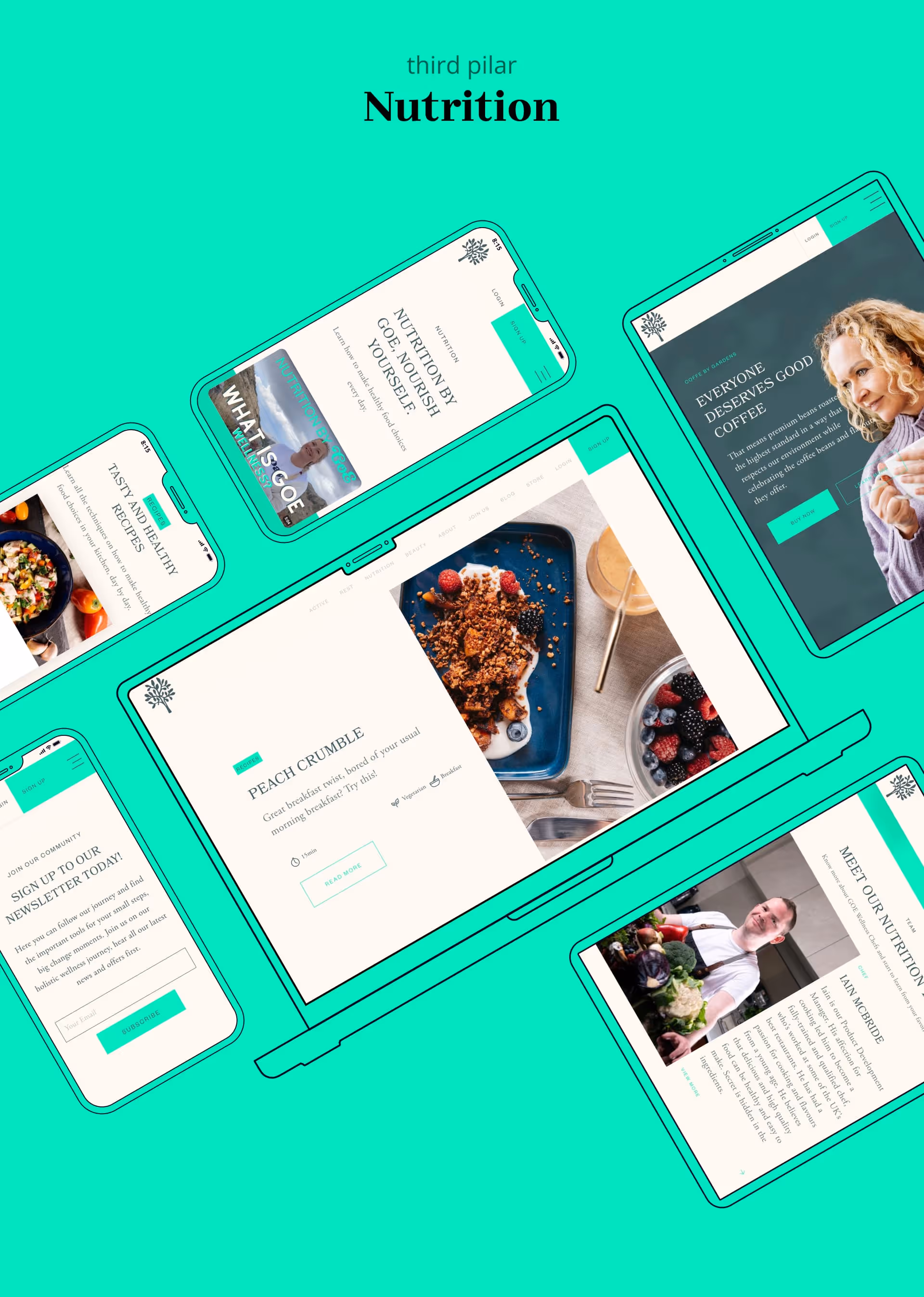 Gardens of Eden Nutrition pilar screens in Desktop, Tablet and Mobile made in webflow