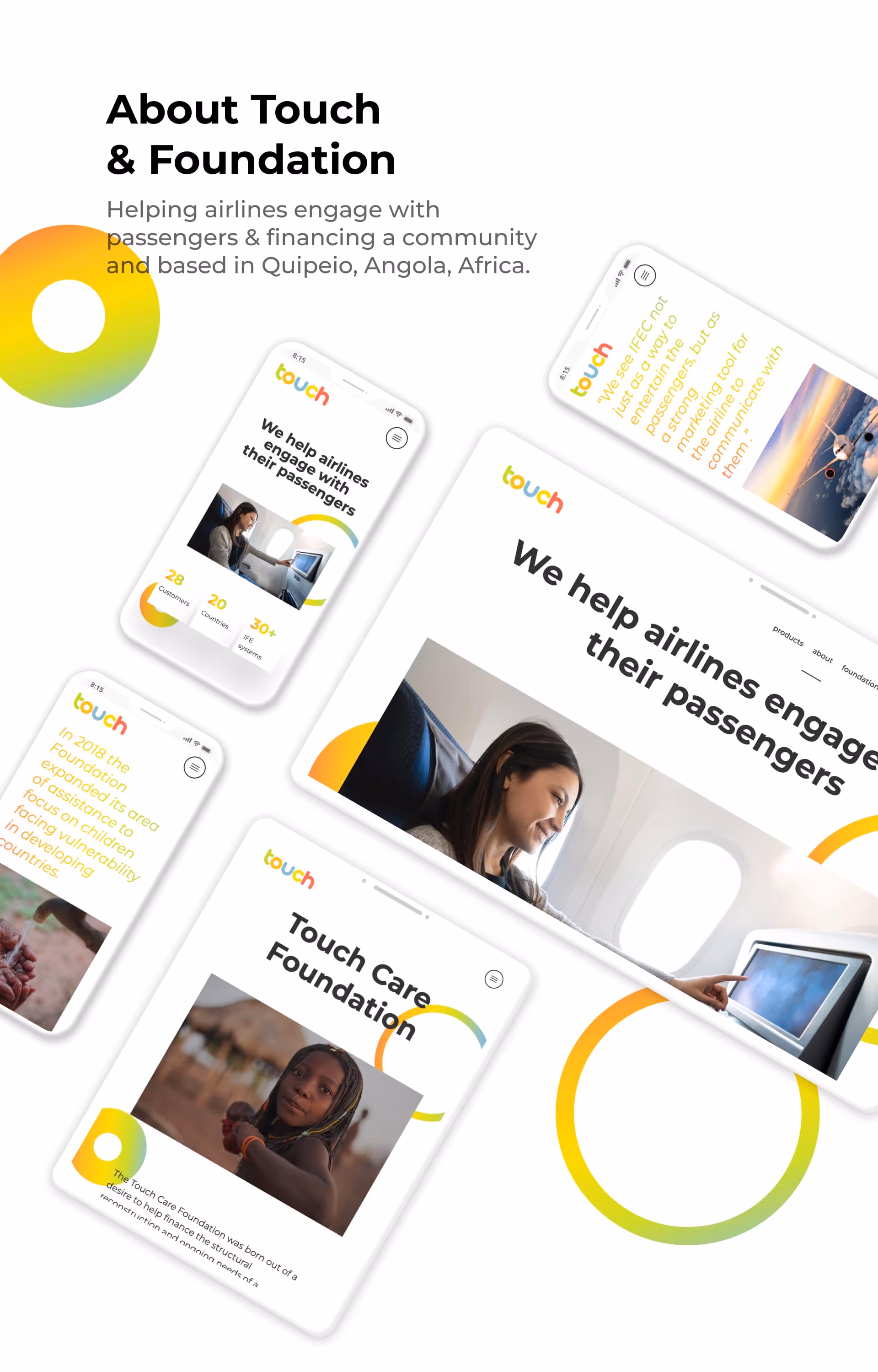 Touch Aero about & foundation screens in desktop, tablet and mobile made in webflow