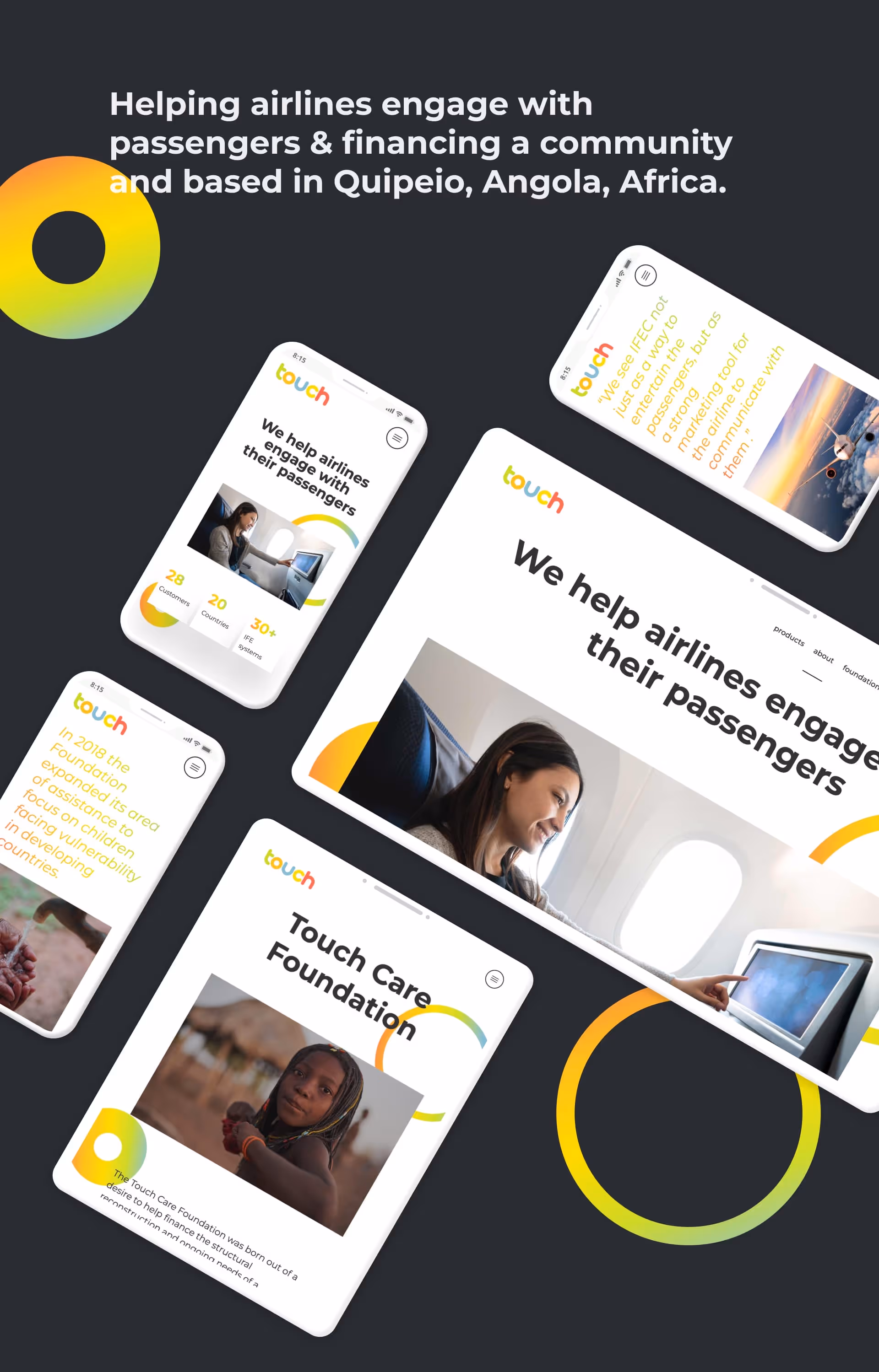 Touch Aero about & foundation screens in desktop, tablet and mobile made in webflow