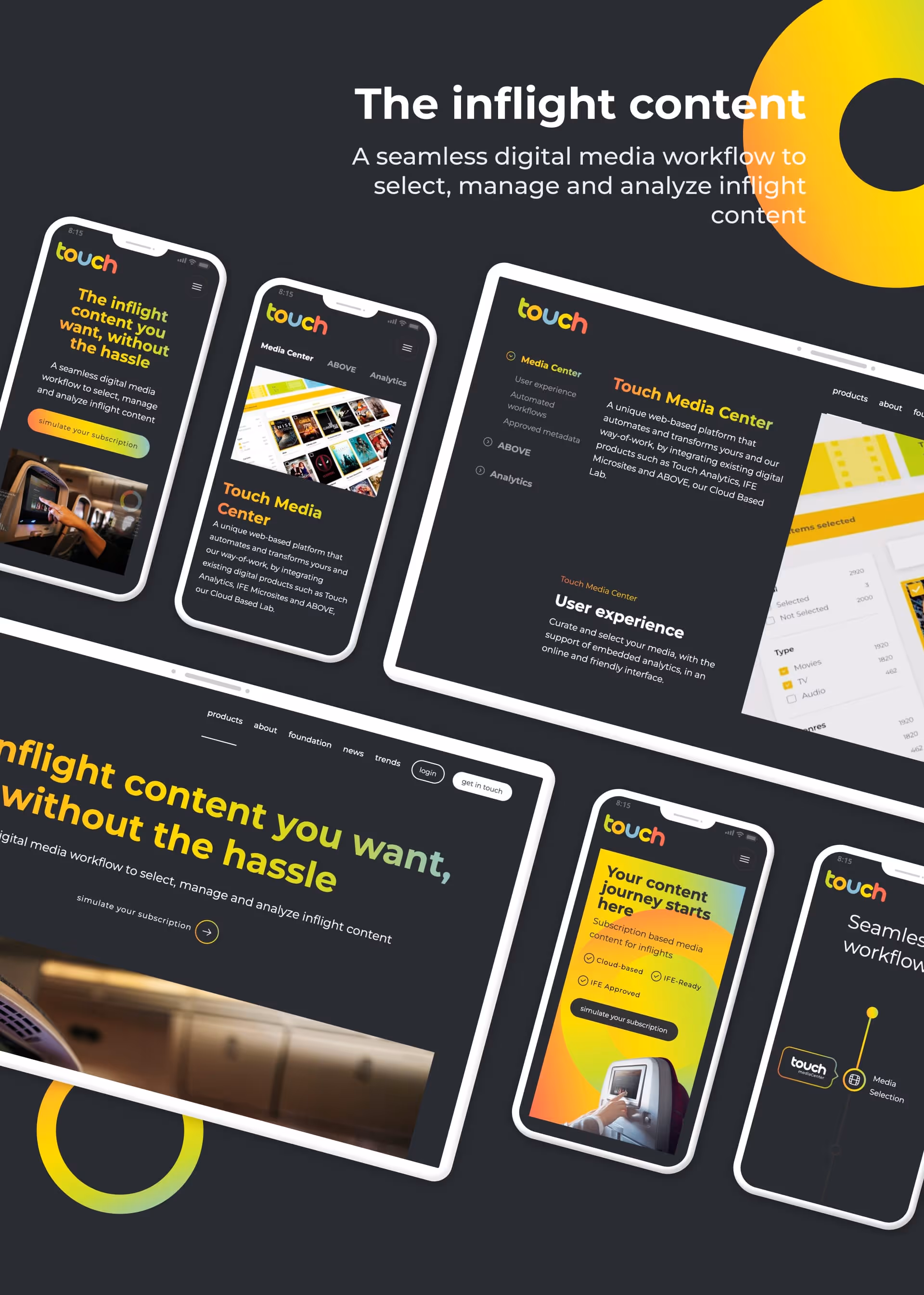 Touch Aero the product page main screens in desktop and mobile made in webflow