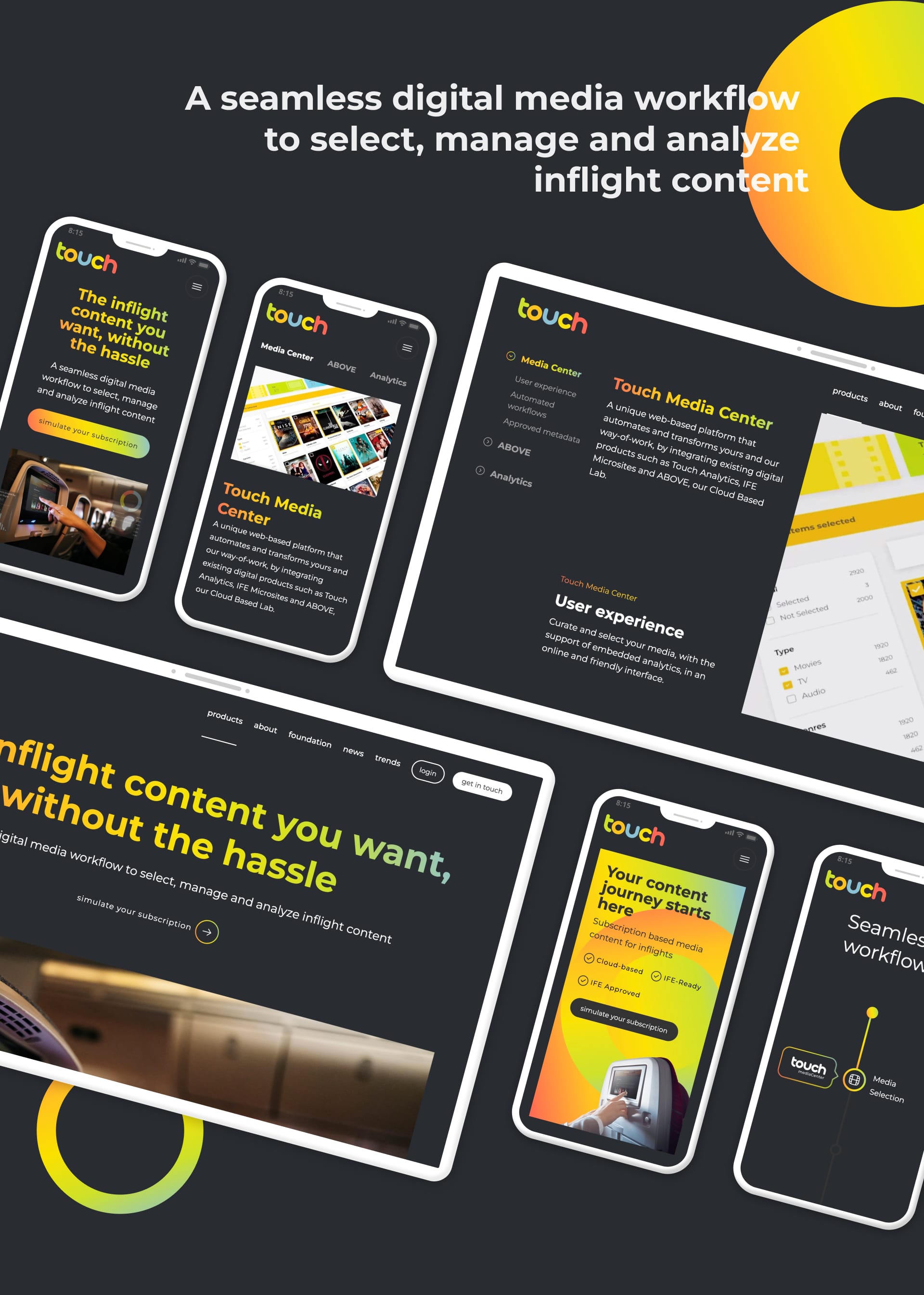 Touch Aero the product page main screens in desktop and mobile made in webflow