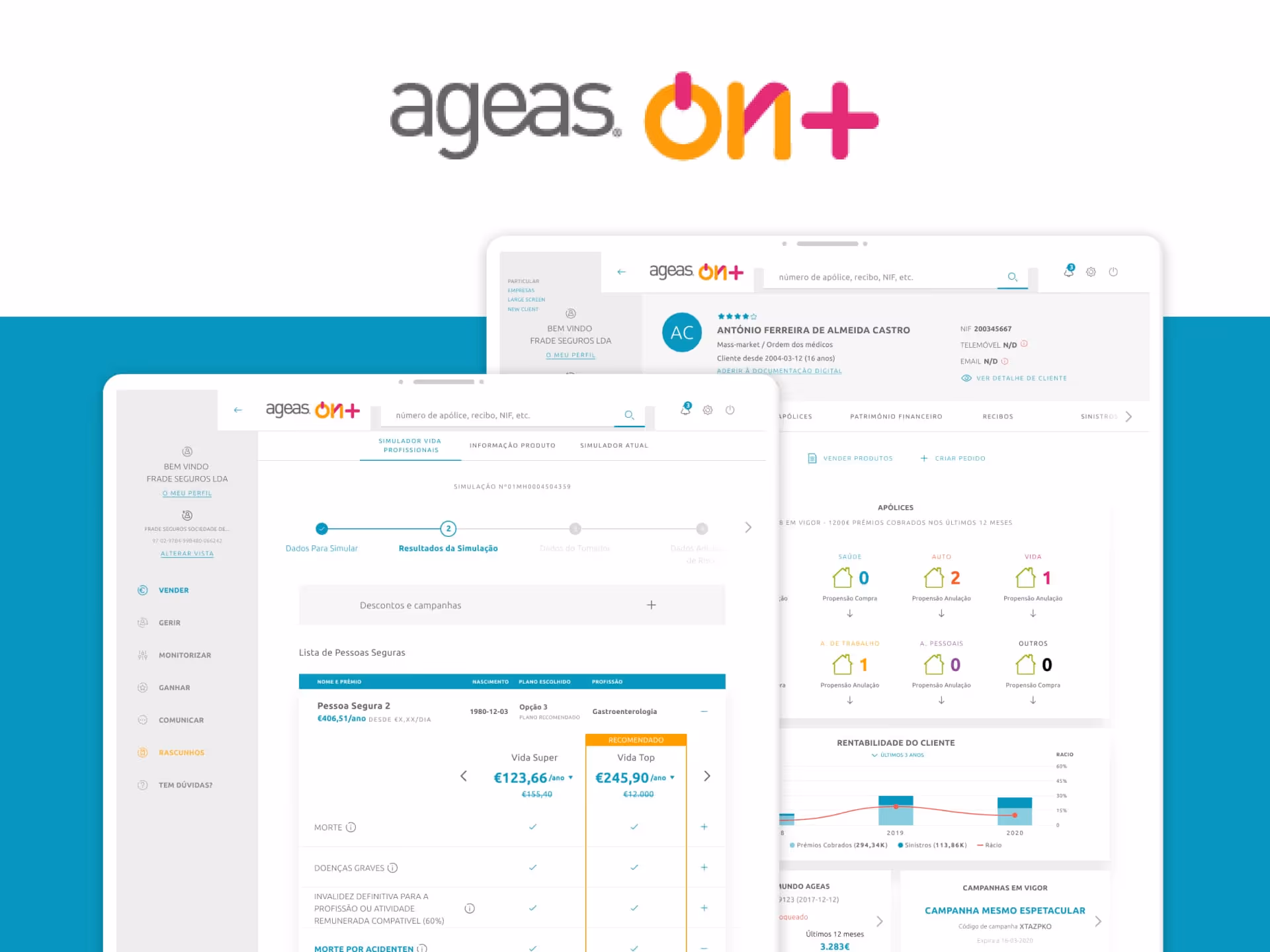 AGEAS mediadores hero image with desktop design of main screens