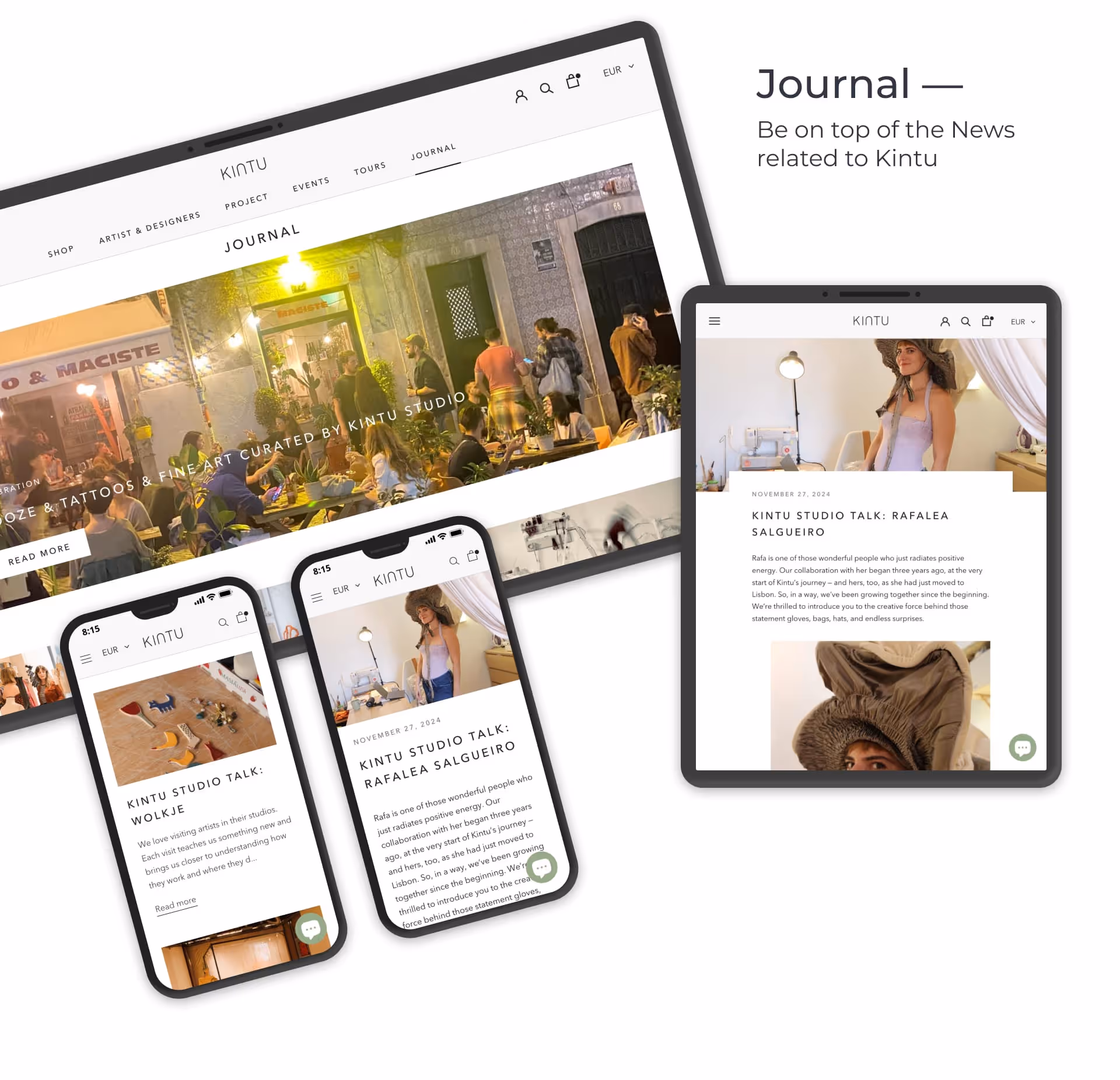 Kintu Studio Website Journal screens in desktop, tablet and mobile made in Shopify