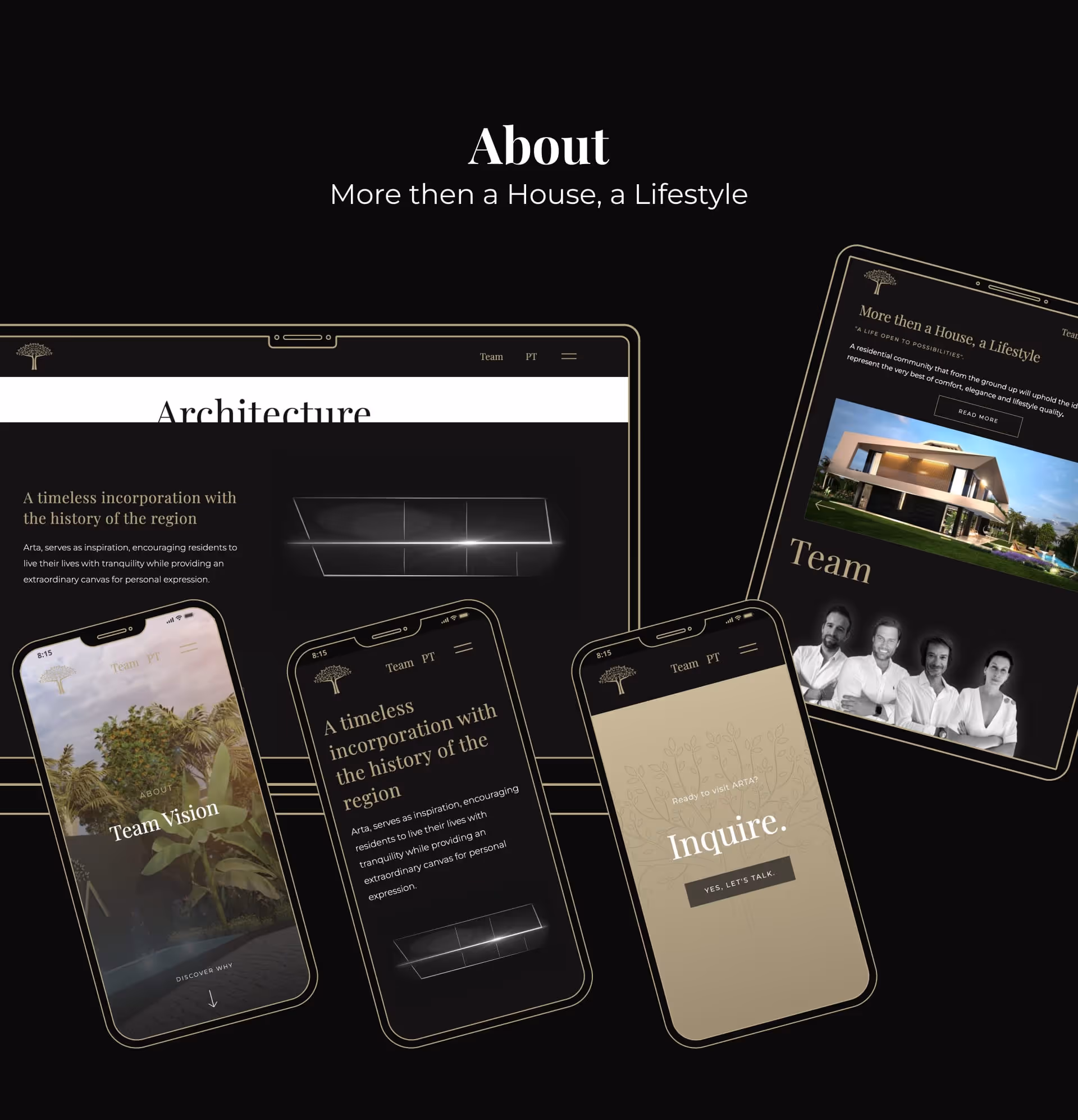 Arta Villas About screens in desktop, tablet and mobile made in Webflow