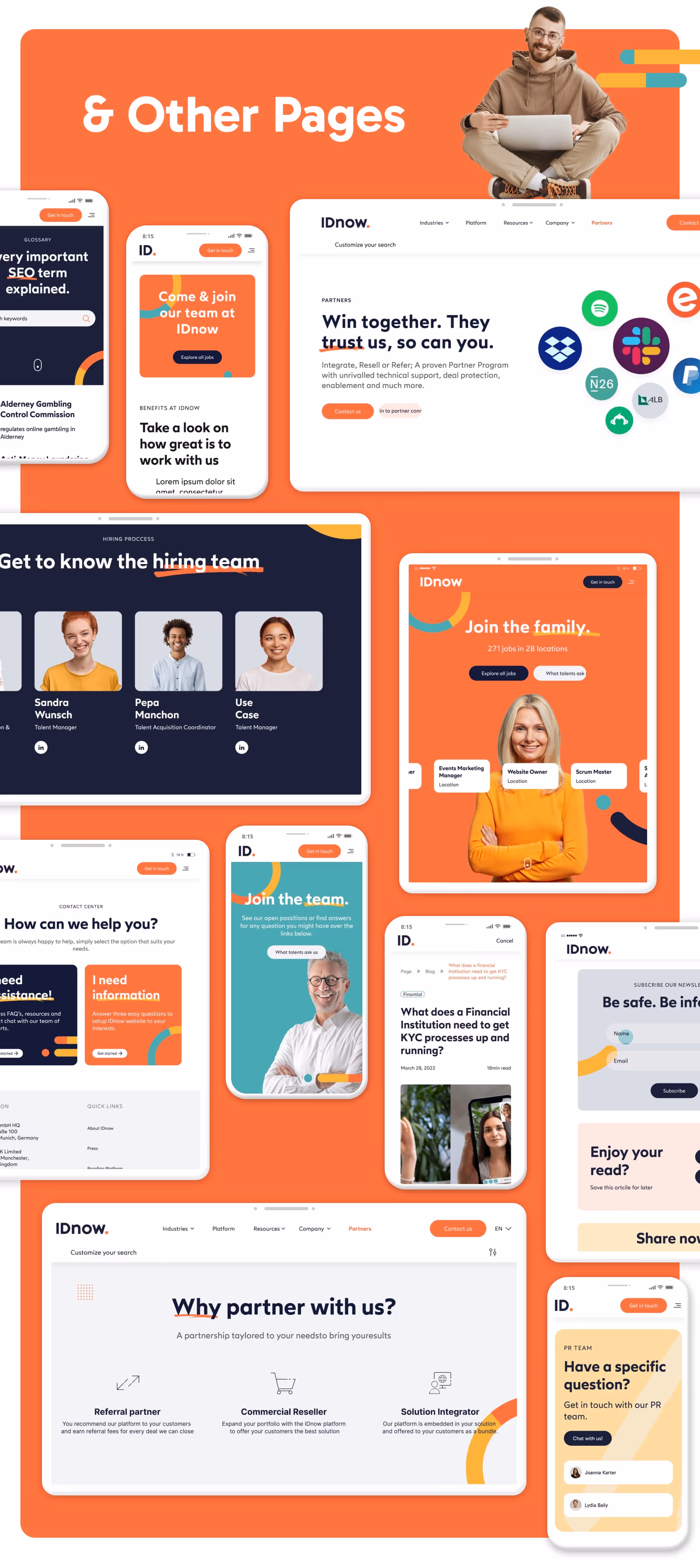 IDnow website design other screens with Desktop, tablet and mobile main sections