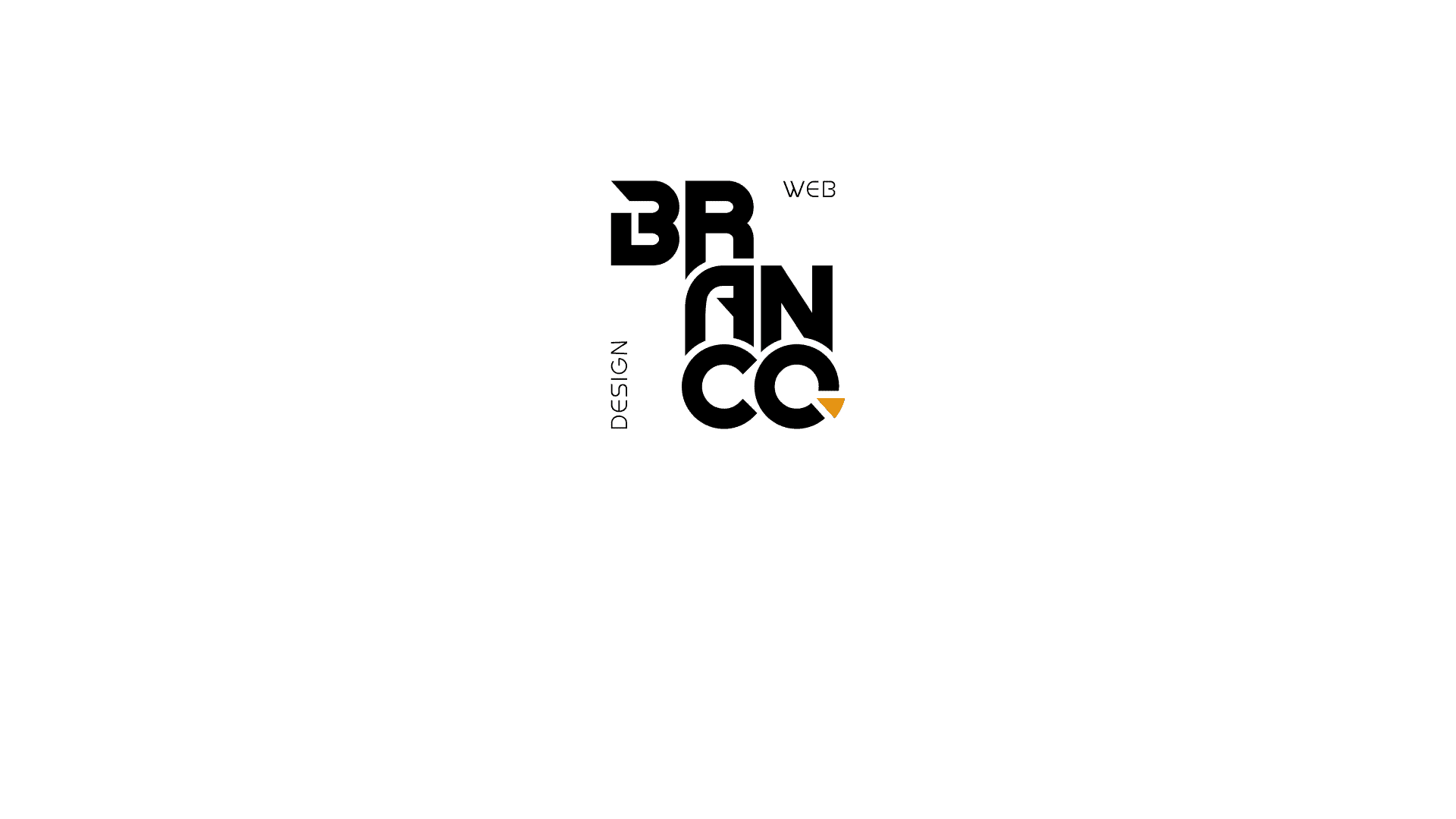 Stylized logo with the words 'BRANCO' in large black block letters, 'WEB' in small uppercase letters above, and 'DESIGN' vertically along the side, with a small orange triangle detail on the letter O.