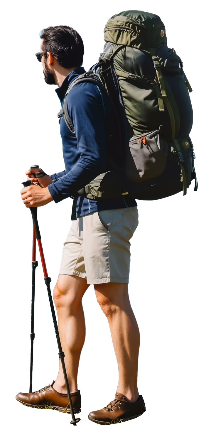 Backpacker hiking in the mountain (branco's hobby)