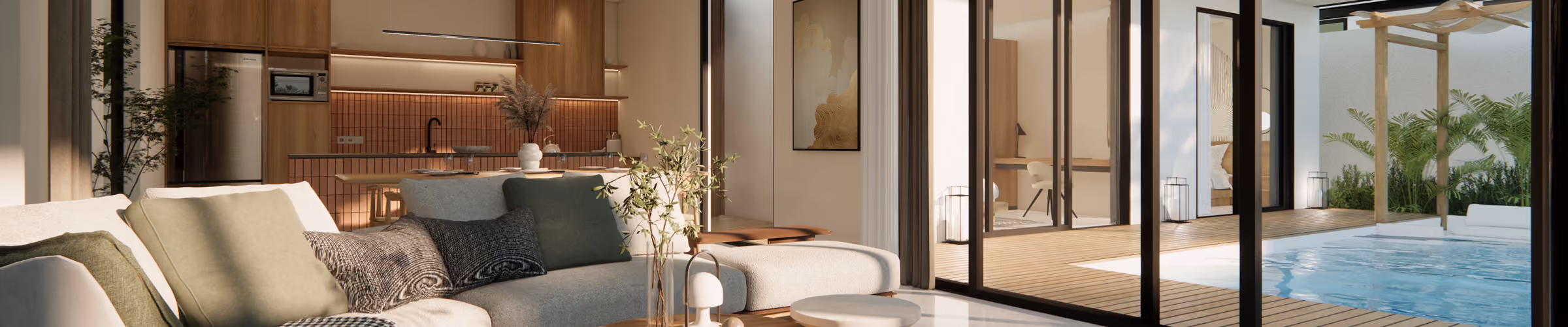 Villa livingroom with poolview