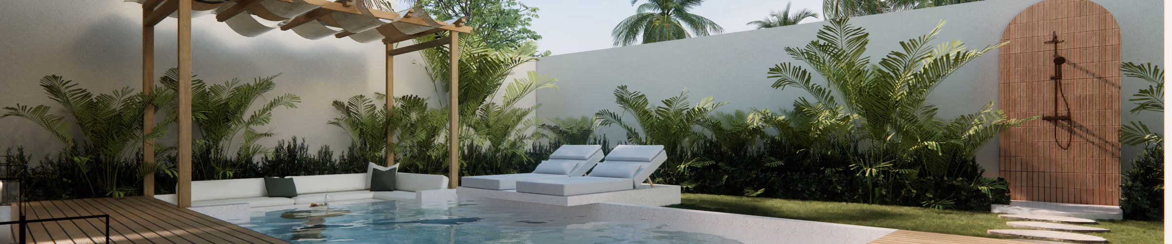 Villa garden and pool view