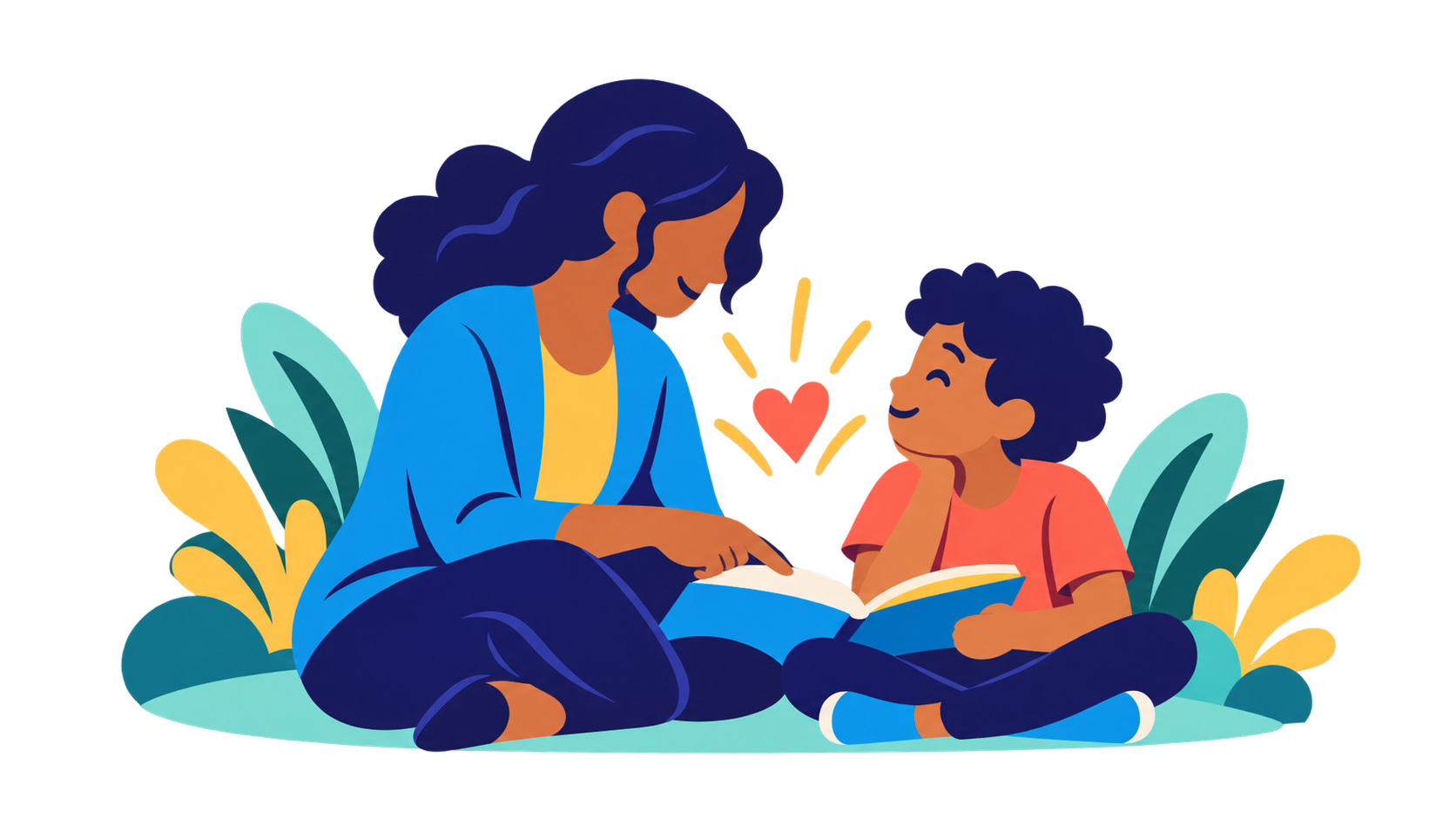 Educator listening attentively to a student as they read together