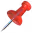 Red pushpin with a pointed metal tip casting a shadow on a white background.