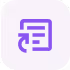 Purple icon of a newspaper with a curved arrow pointing left on a rounded square background.