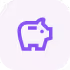 Purple piggy bank icon on a rounded square light background.