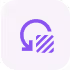 Purple curved arrow pointing down to a striped semi-circle on a rounded square background.