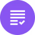 White list icon with lines and a checkmark on a purple circular background.