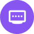 White chat bubble with three dots inside on a purple circular background.