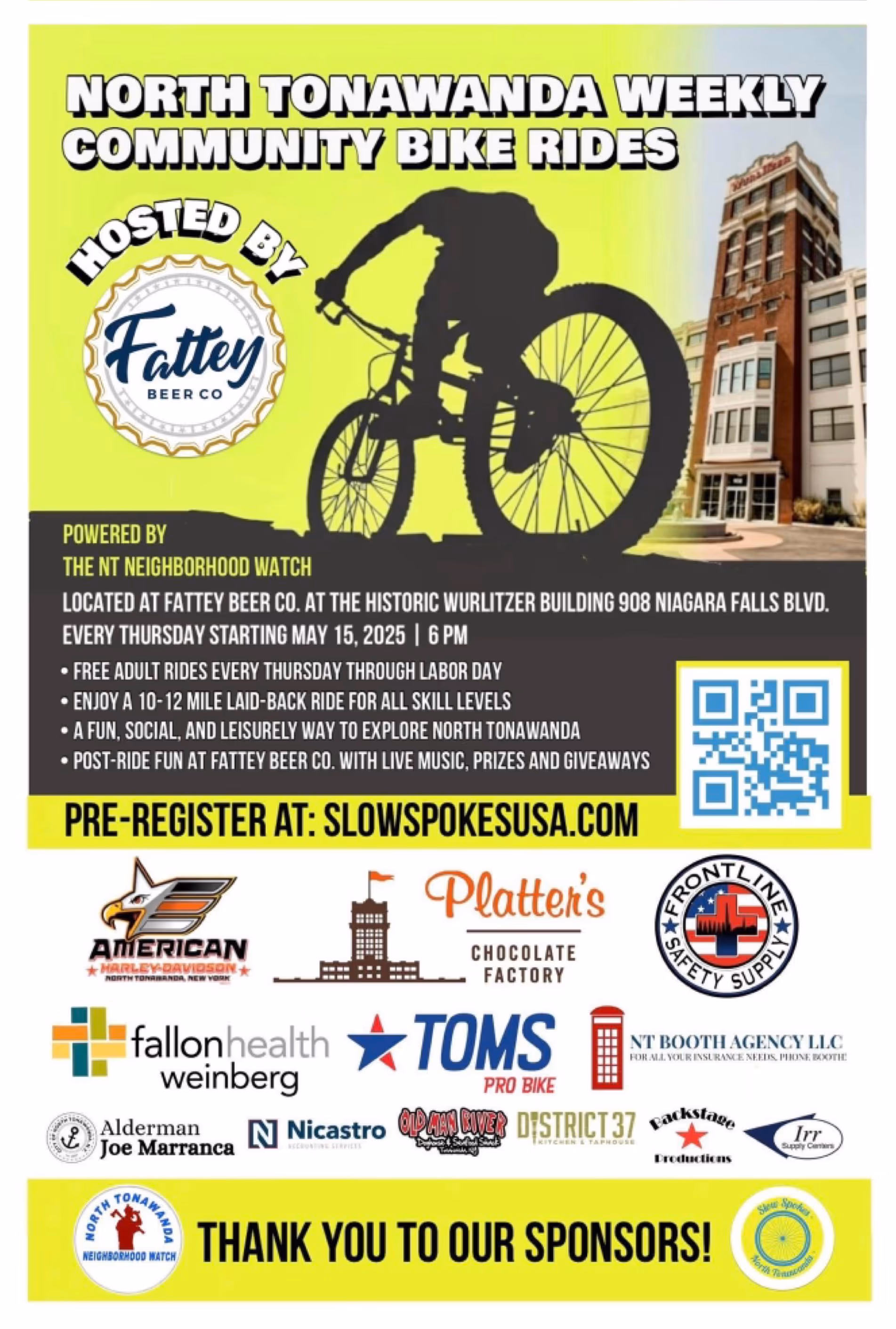 Poster promoting weekly community bike rides in North Tonawanda.