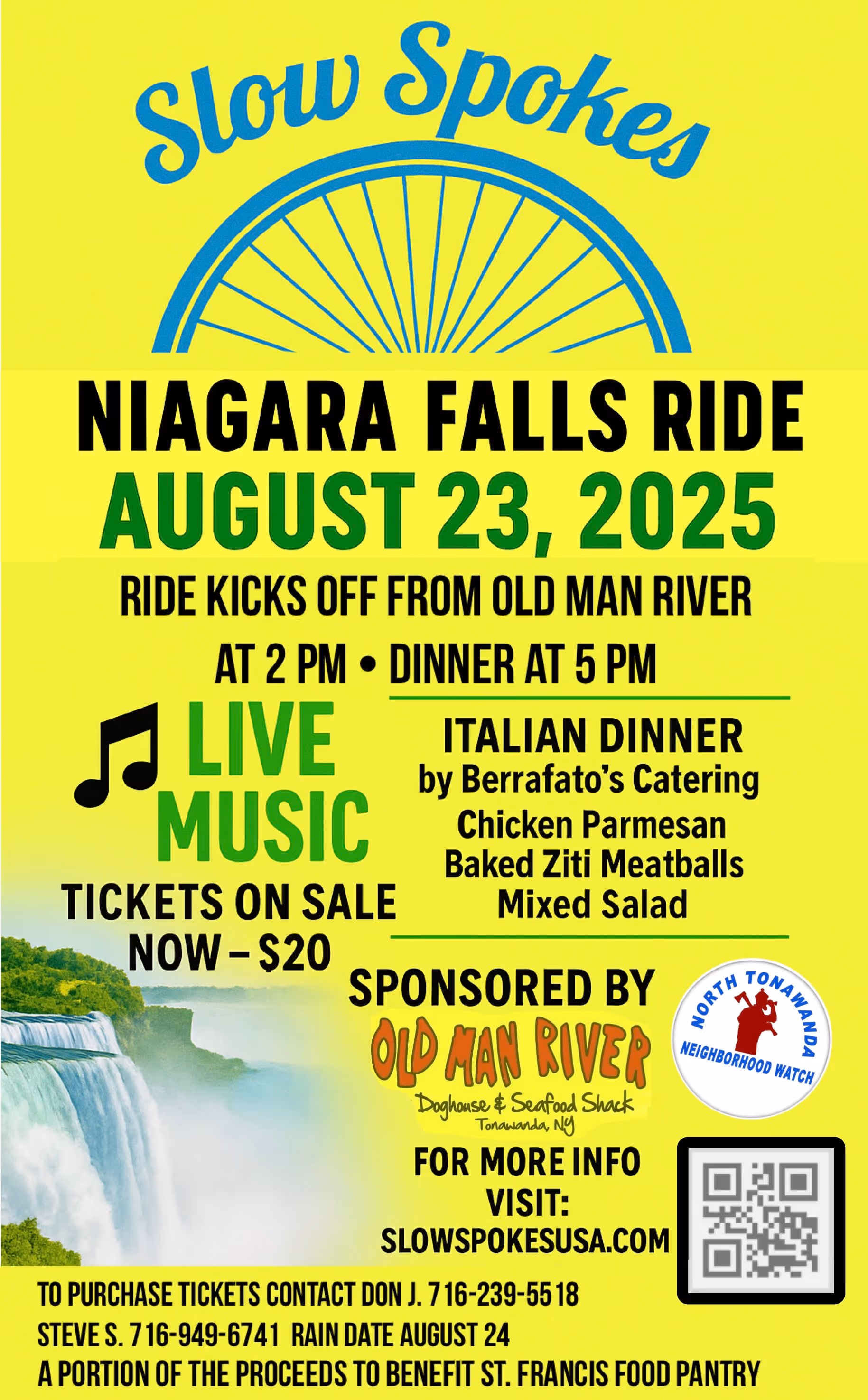 Poster promoting Niagara Falls community bike ride and dinner that kicks off at Old Man River in Tonawanda.
